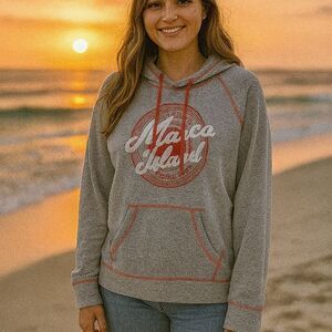 Grey Marco Beach Florida Ribbed Hoodie L Beachy Coastal Pink Sweatshirt